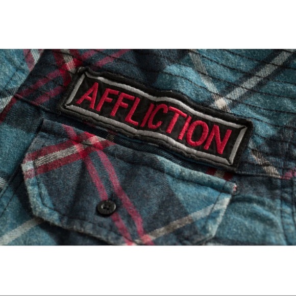 Affliction Men's Button Down Shirt Eastside Woven Embroidered Biker - Picture 3 of 11